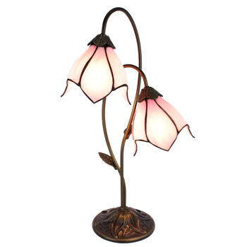 LumiLamp Tiffany Tafellamp 35x18x61 cm Bruin Roze Kunststof Glas Tiffany Bureaulamp Roze Tiffany Bureaulamp