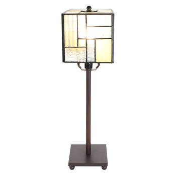 HAES DECO - Tiffany Tafellamp Bruin, Beige, Wit 13x13x28 cm Fitting E14 / Lamp max 1x25W