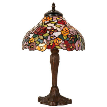 HAES DECO - Tiffany Tafellamp Bruin, Rood, Groen, Wit Ø 26x40 cm Fitting E14 / Lamp max 1x40W