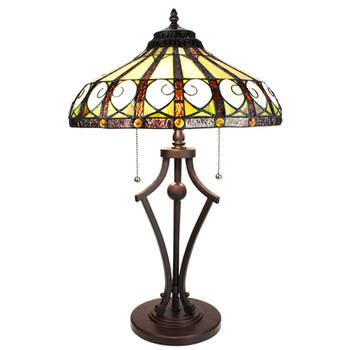 LumiLamp Tiffany Tafellamp Ø 41x64 cm Beige Groen Glas Rond Tiffany Bureaulamp Beige Tiffany Bureaulamp