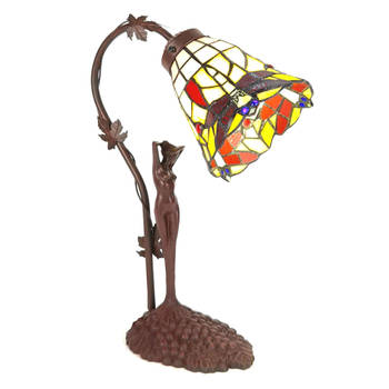 HAES DECO - Tiffany Tafellamp Geel, Bruin 14x13x37 cm Fitting E14 / Lamp max 1x40W