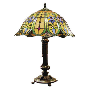 HAES DECO - Tiffany Tafellamp Groen Ø 40x53 cm Fitting E27 / Lamp max 2x60W