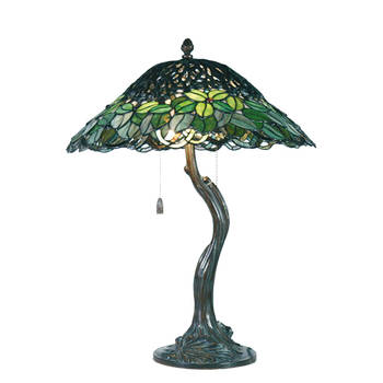 HAES DECO - Tiffany Tafellamp Groen Ø 47x58 cm Fitting E27 / Lamp max 2x60W