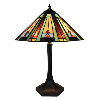 LumiLamp Tiffany Tafellamp Ø 41x54 cm Groen Bruin Glas Zink Tiffany Bureaulamp Groen Tiffany Bureaulamp