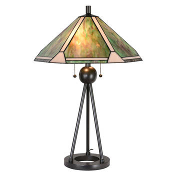 HAES DECO - Tiffany Tafellamp Groen, Bruin, Beige Ø 50x73 cm Fitting E27 / Lamp max 2x60W