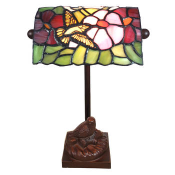 HAES DECO - Tiffany Tafellamp Groen, Roze 15x15x33 cm Fitting E14 / Lamp max 1x25W