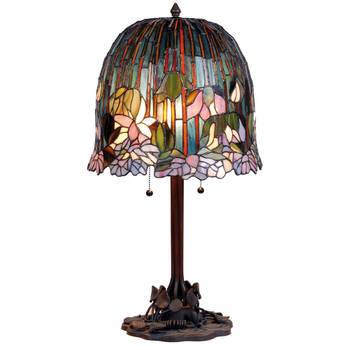 HAES DECO - Tiffany Tafellamp Groen, Roze, Blauw Ø 35x68 cm Fitting E27 / Lamp max 2x60W