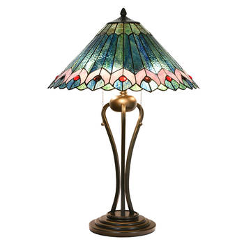 HAES DECO - Tiffany Tafellamp Groen, Roze, Blauw Ø 48x73 cm Fitting E27 / Lamp max 2x40W