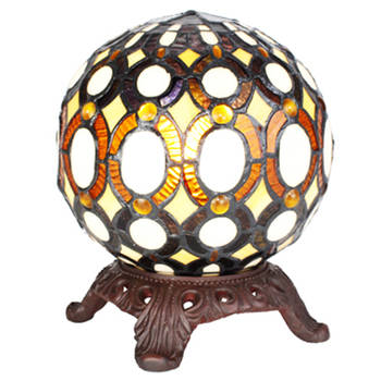 LumiLamp Tiffany Tafellamp Ø 20x25 cm Geel Glas Kunststof Rond Tiffany Bureaulamp Geel Tiffany Bureaulamp