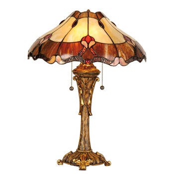 HAES DECO - Tiffany Tafellamp Rood, Beige Ø 40x53 cm Fitting E27 / Lamp max 2x60W