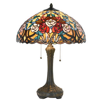 HAES DECO - Tiffany Tafellamp rood, Blauw Ø 46x64 cm Fitting E27 / Lamp max 2x60W