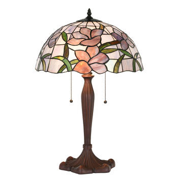 HAES DECO - Tiffany Tafellamp Roze Ø 40x60 cm Fitting E27 / Lamp max 2x60W
