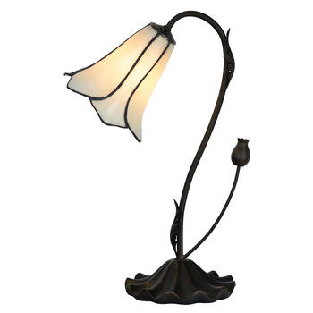 HAES DECO - Tiffany Tafellamp Wit Ø 17x43 cm Fitting E14 / Lamp max 1x25W