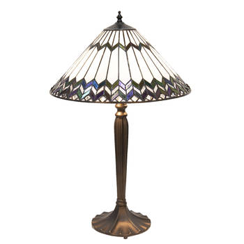 HAES DECO - Tiffany Tafellamp Wit, Bruin Ø 40x62 cm Fitting E27 / Lamp max 2x60W