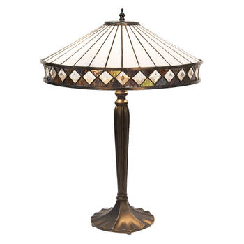 HAES DECO - Tiffany Tafellamp Wit, Bruin Ø 41x59 cm Fitting E27 / Lamp max 2x60W