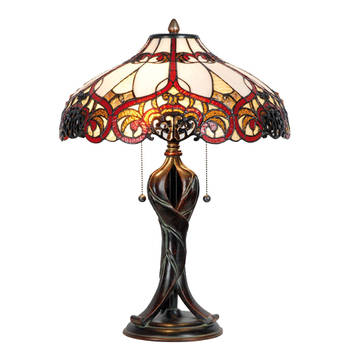 HAES DECO - Tiffany Tafellamp Wit, Bruin, Groen Ø 41x56 cm Fitting E27 / Lamp max 2x60W