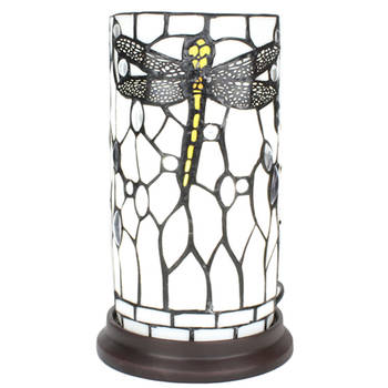 HAES DECO - Tiffany Tafellamp Wit, Grijs Ø 15x26 cm Fitting E14 / Lamp max 1x40W