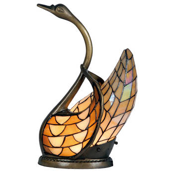 HAES DECO - Tiffany Tafellamp Zwaan Beige, Geel 30x20x45 cm Fitting E14 / Lamp max 1x40W