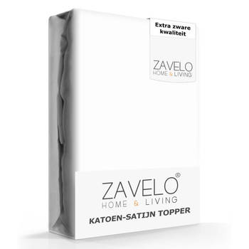 Zavelo Deluxe Katoen-Satijn Topper Hoeslaken Wit -Lits-jumeaux (160x200 cm)