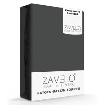 Zavelo Deluxe Katoen-Satijn Topper Hoeslaken Antraciet-Lits-jumeaux (180x220 cm)