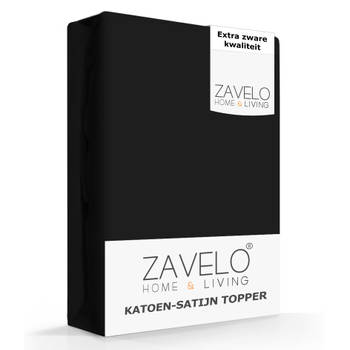 Zavelo Deluxe Katoen-Satijn Topper Hoeslaken Zwart-1-persoons (90x200 cm)