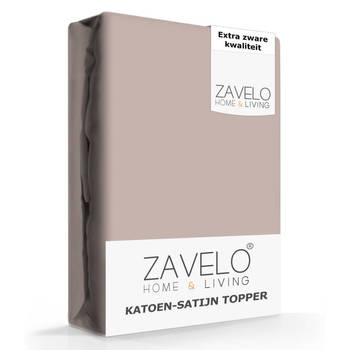 Zavelo Deluxe Katoen-Satijn Topper Hoeslaken Taupe-1-persoons (90x200 cm)