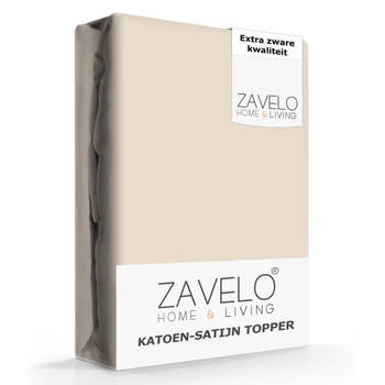 Zavelo Deluxe Katoen-Satijn Topper Hoeslaken Zand-2-persoons (140x200 cm)