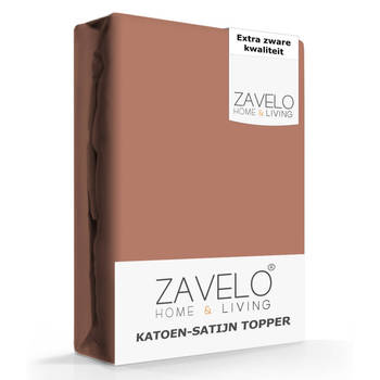 Zavelo Deluxe Katoen-Satijn Topper Hoeslaken Bruin-Lits-jumeaux (180x220 cm)