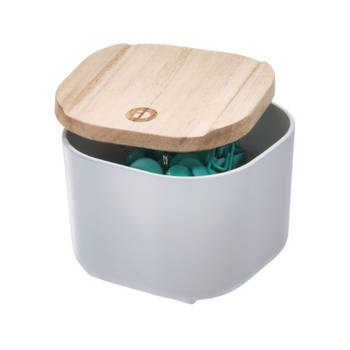iDesign - Opbergbox met Deksel, XS, 9 x 9 x 6 cm, Gerecycled Kunststof/Hout, Grijs - iDesign Eco Storage