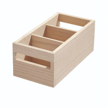 iDesign - Opbergbox met Handvat, 3 Vakken, 12.7 x 25.4 x 10.2 cm, Paulownia Hout - iDesign Eco Wood