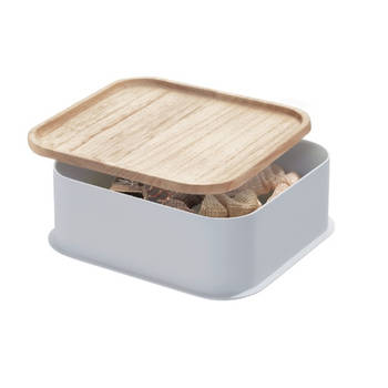 iDesign - Opbergbox met Deksel, 21.3 x 21.3 x 7.6 cm, Paulownia Hout, Grijs - iDesign Eco Storage