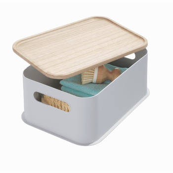 iDesign - Opbergbox met Handvat en Deksel, 30.2 x 21.3 x 12.7 cm, Paulownia Hout, Grijs - iDesign Eco Storage