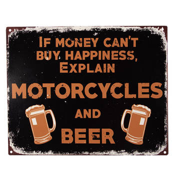 Clayre & Eef Tekstbord 25x20 cm Zwart Ijzer Bier If money can't buy happiness Wandbord Zwart Wandbord