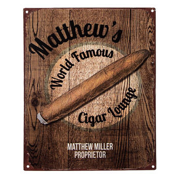 Clayre & Eef Tekstbord 20x25 cm Bruin Ijzer Sigaar Matthew's World famous cigar lounge Wandbord Bruin Wandbord