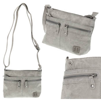 Crossbody Bag for Women in Mid Grey Faux Leather - 25x17x7cm - Zip Closure - 5 Pockets Adjustable Shoulder Strap