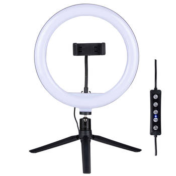 Grundig Selfie Ringlamp op Statief - voor Smartphone - Social Media en Vlogs - 152 LED - Flexibel - ?25 cm