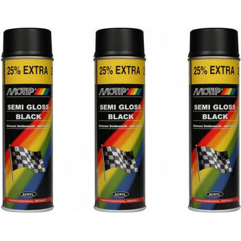 Motip Zijdeglans Acryllak Zwart - 500 ml - Spuit spray zwart - Verf zwart kopen - 3 X Spuitspray LAK ZWART ZIJDEGLANS