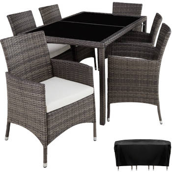 tectake - luxe Wicker zitgroep Porto 6 + 1 - grijs - 404321