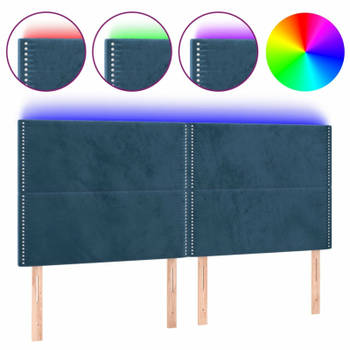 vidaXL Hoofdbord LED 200x5x118/128 cm fluweel donkerblauw