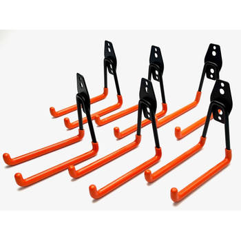 JAP Ophanghaken - Extra stevig - Incl. schroeven - Fiets, ladder, (tuin) gereedschap etc. - Set van 6 - Oranje