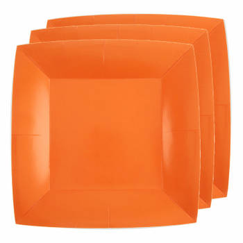 Santex feest bordjes vierkant oranje - karton - 10x stuks - 23 cm - Feestbordjes