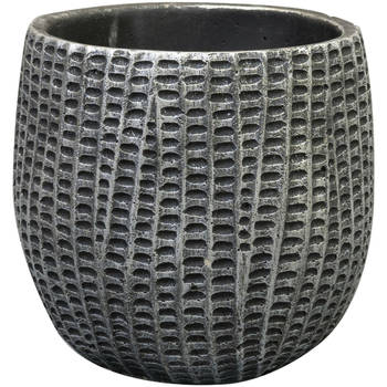 Ter Steege Bloempot/plantenpot - binnen - zwart/metaal - D15/H13 cm - cement - Plantenpotten