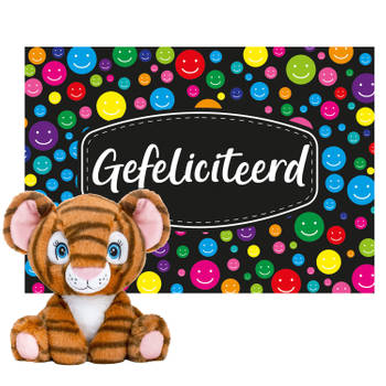 Keel toys - Cadeaukaart Gefeliciteerd met knuffeldier tijger 25 cm - Knuffeldier