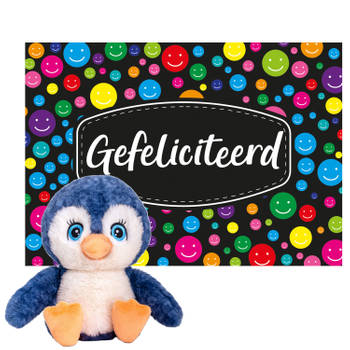 Keel toys - Cadeaukaart Gefeliciteerd met knuffeldier pinguin 25 cm - Knuffeldier