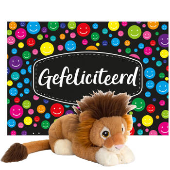 Keel toys - Cadeaukaart Gefeliciteerd met knuffeldier leeuw 25 cm - Knuffeldier