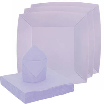 Santex servies set karton - 10x bordjes/20x servetten - lila paars - Feestbordjes