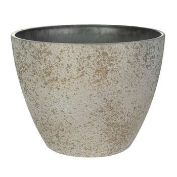 Ter Steege Bloempot/plantenpot - buiten - beige/goud - D19/H15 cm - kunststof/steenmix - Plantenpotten