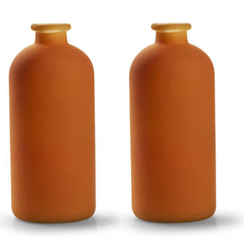 Jodeco Bloemenvaas Avignon - 2x - glas - mat oranje - H25 x D11 cm - Vazen