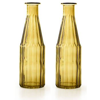 odeco - Bloemenvaas Marseille - 2x - Fles model - glas - geel - H25 x D7 cm - Vazen