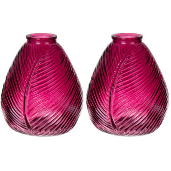Bellatio Design Bloemenvaas - 2x - paars transparant glas - D14 x H16 cm - Vazen